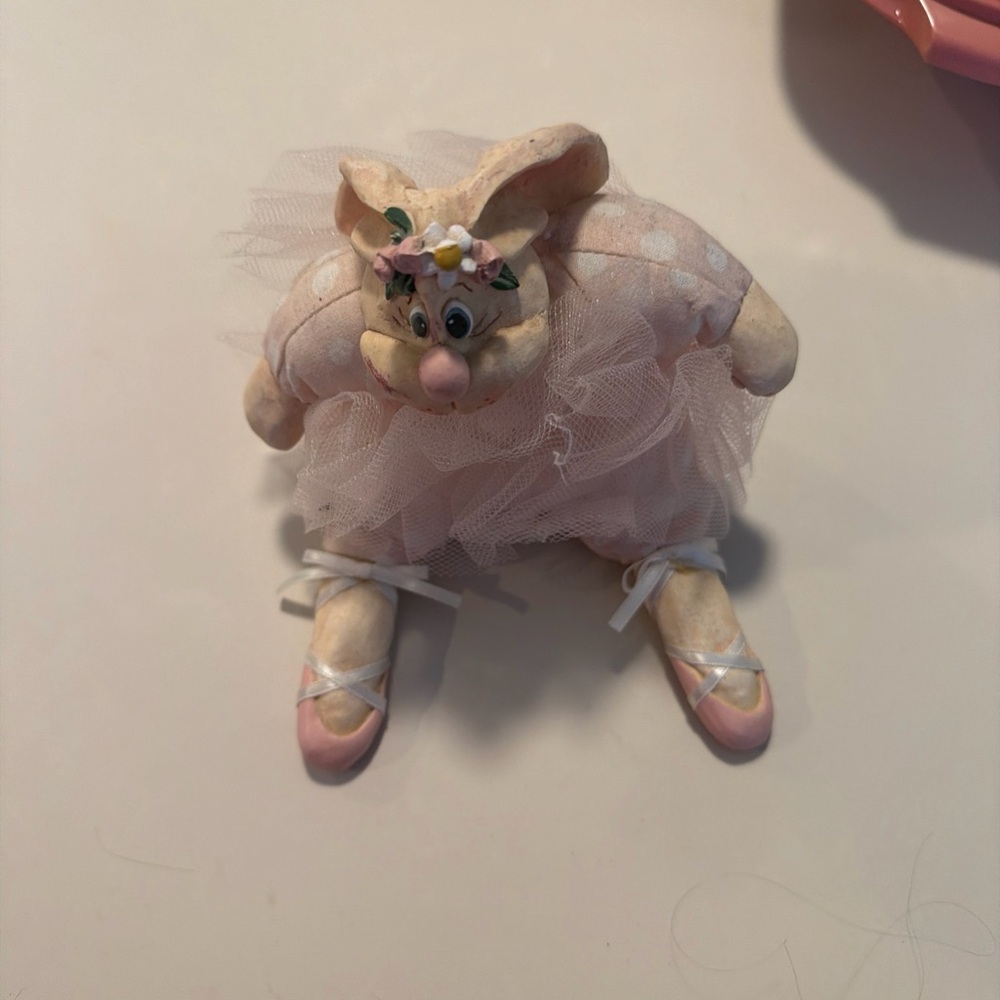 Ballet Bunny Figurine with Pink Tutu stuffed with breakable feet arms and head